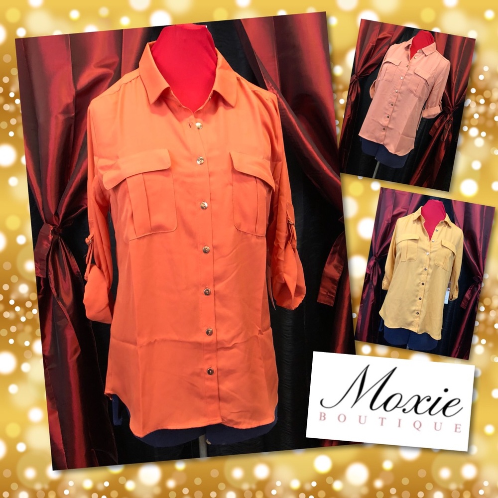 Chiffon Pocket Button-down Blouse (ROSE)